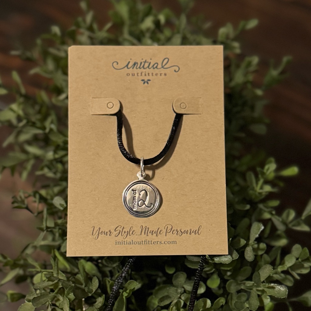 Silver And Black Minimalist Necklace With Circular Pendant “Mom Of 2”